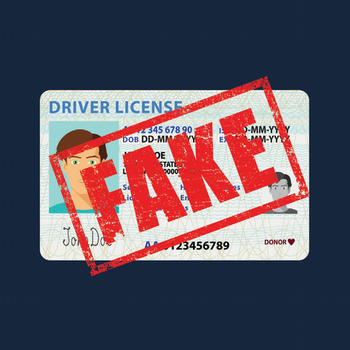 Illustrated ID with 'Fake' in red letters